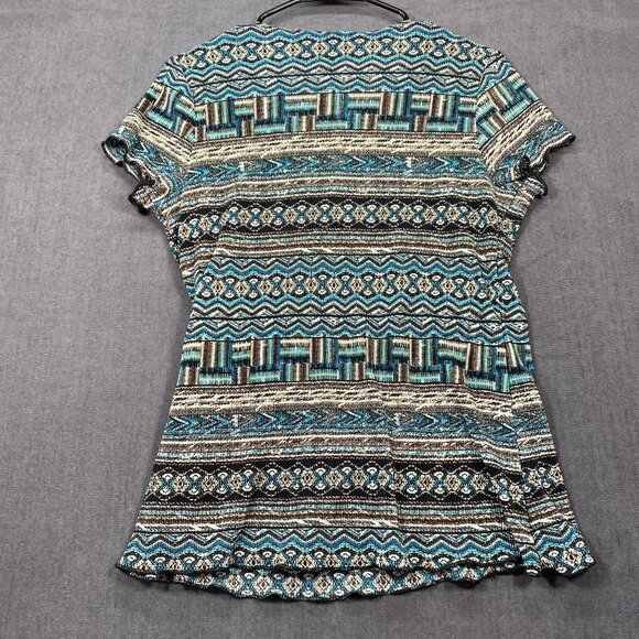 Notations Petite Wrap-Style Top Blouse Buckle Geometric Print Womens Size PL - Picture 6 of 9